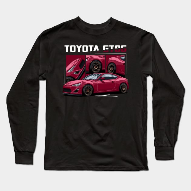 Toyota GT86, JDM Car Wine Red Long Sleeve T-Shirt by T-JD